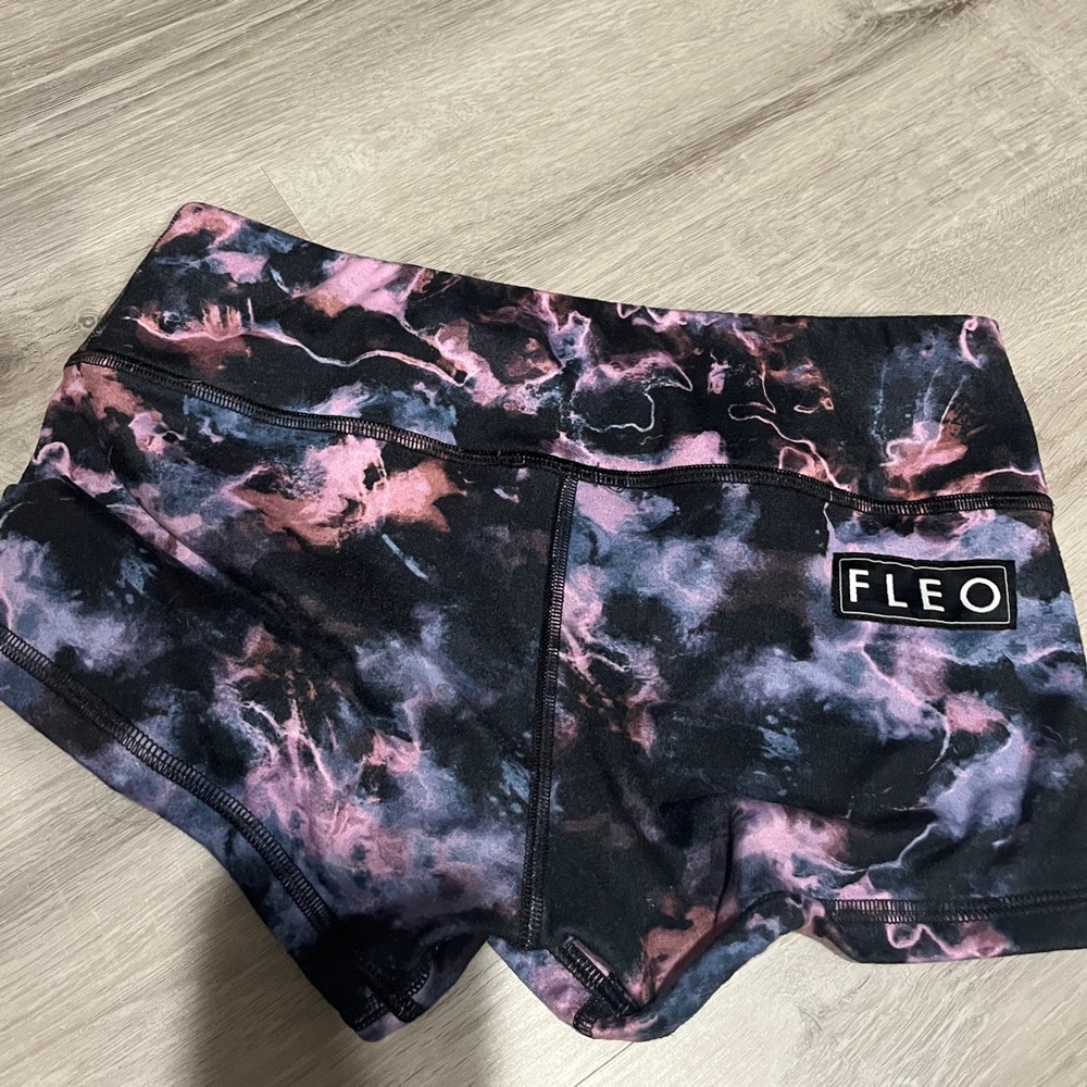 Fleo Women's Athletic Shorts - Pink and Black Tie-Dye